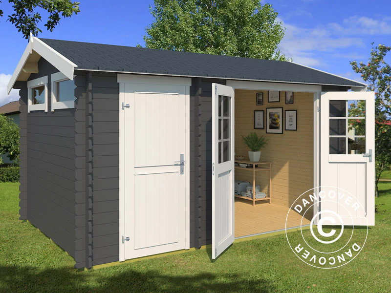 Redskabsskur i træ Narva 3,8x2,5x2,39m, 28mm, 9,3m², Mørkegrå - Image 2