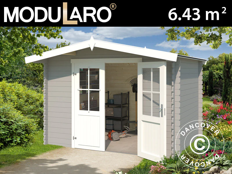 Redskabsskur i træ Oslo 2,92x2,3x2,22m, 28mm, 6,43m², Lysegrå