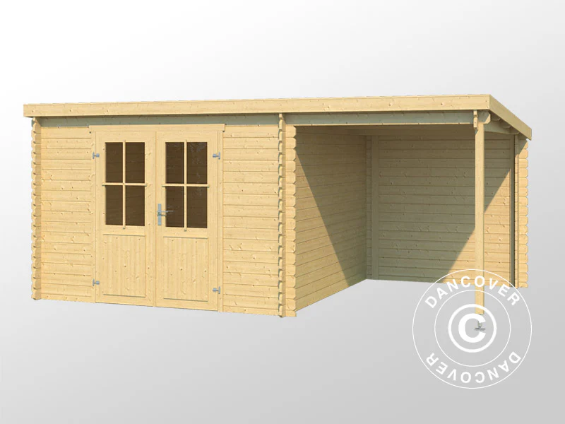 Redskabsskur i træ Tartu m/udhæng 4,81x2,92x2,11m, 28mm, 13,6m², Natur - Image 3