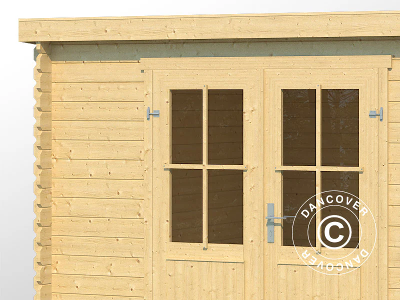 Redskabsskur i træ Tartu m/udhæng 4,81x2,92x2,11m, 28mm, 13,6m², Natur - Image 4