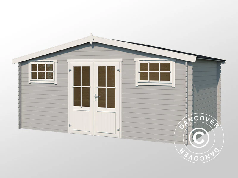 Redskabsskur, anneks i træ Sandvika 4,8x2,92x2,45m, 28mm, 13,59m², Lysegrå - Image 3
