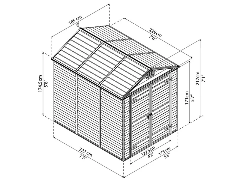 Redskabsskur polycarbonat SkyLight, Palram/Canopia, 1,85x2,29x2,17m, 4,24m², Grå - Image 4