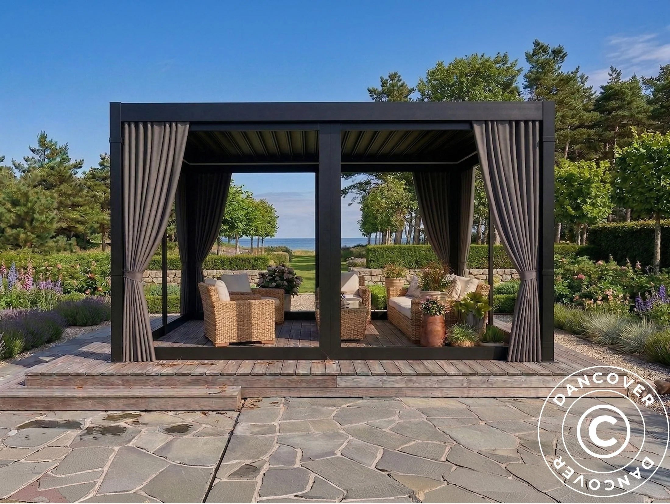 Sidevægge og myggenet til bioklimatisk pergola pavillon San Pablo, 3x3m, Grå - Image 2