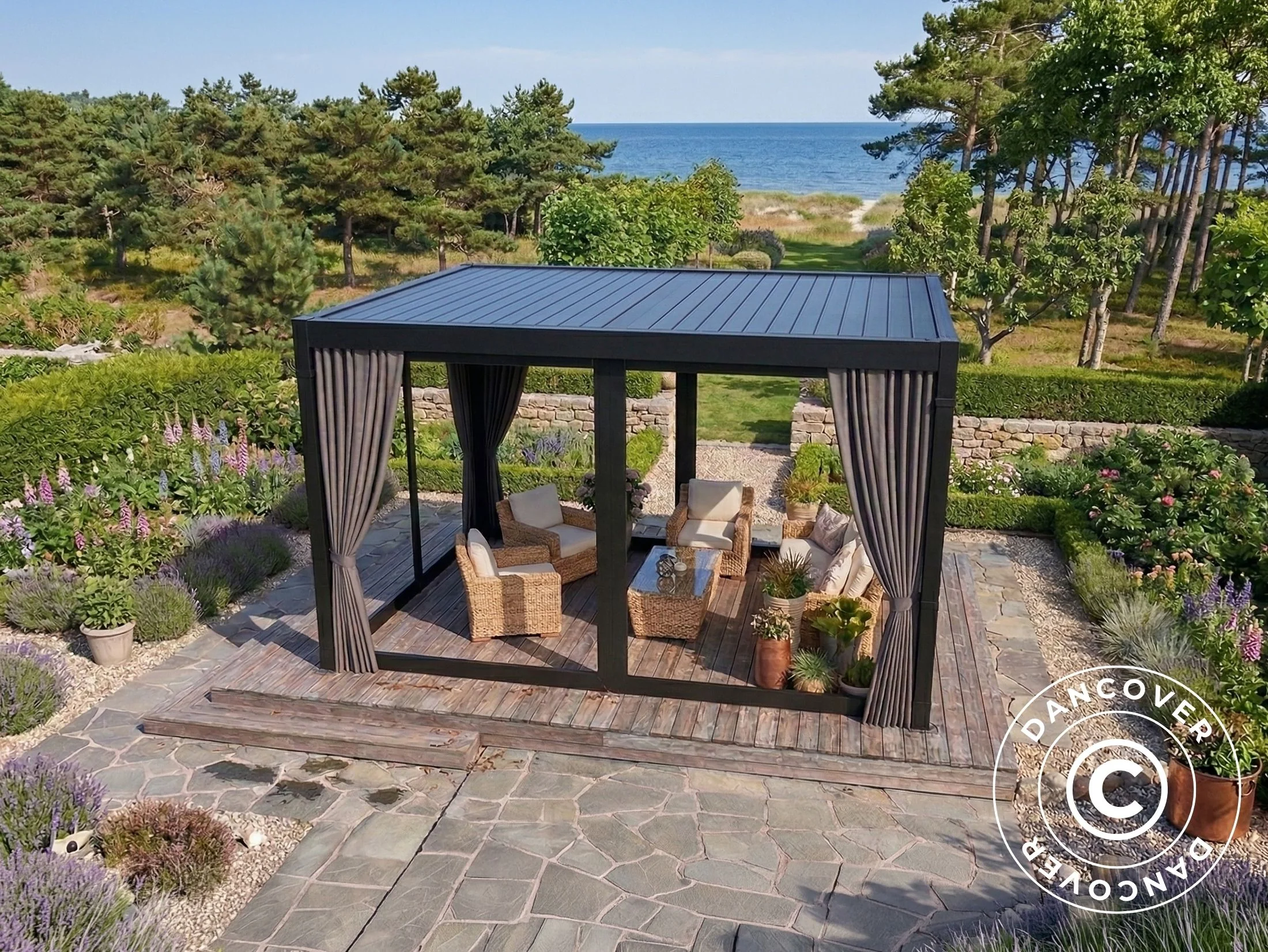 Sidevægge og myggenet til bioklimatisk pergola pavillon San Pablo, 3x3m, Grå - Image 3