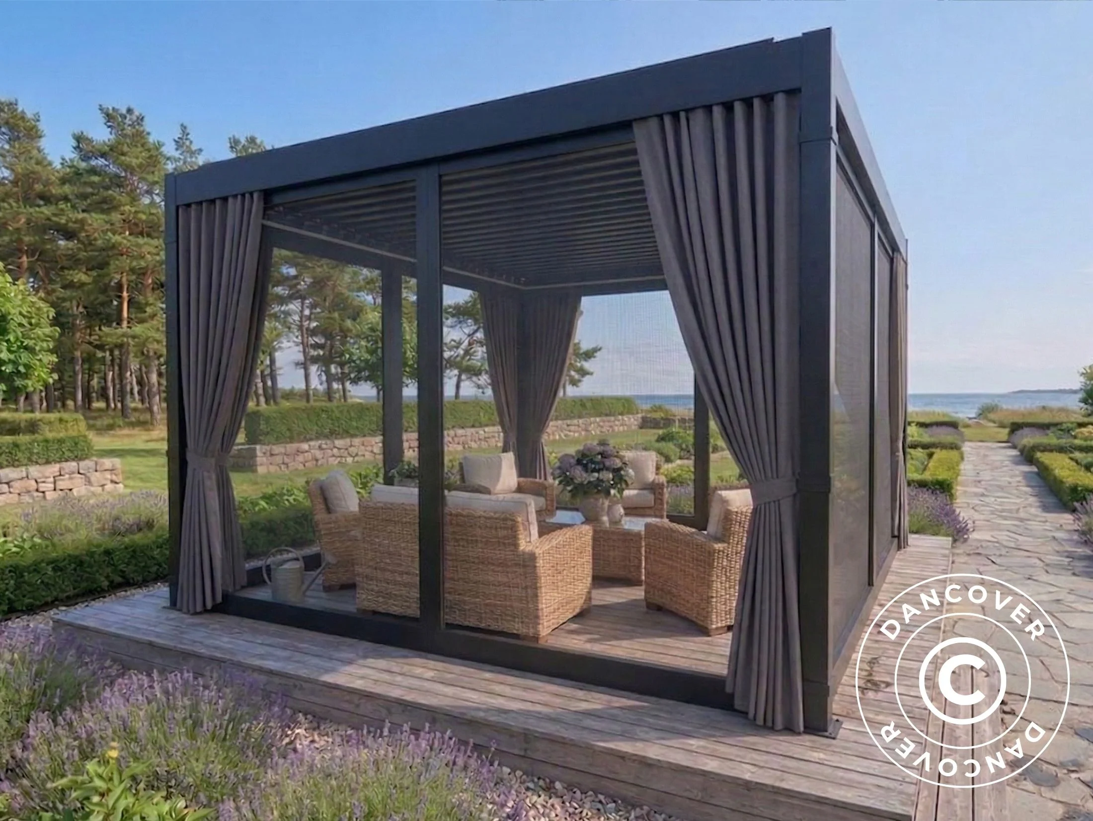 Sidevægge og myggenet til bioklimatisk pergola pavillon San Pablo, 3x3m, Grå - Image 6