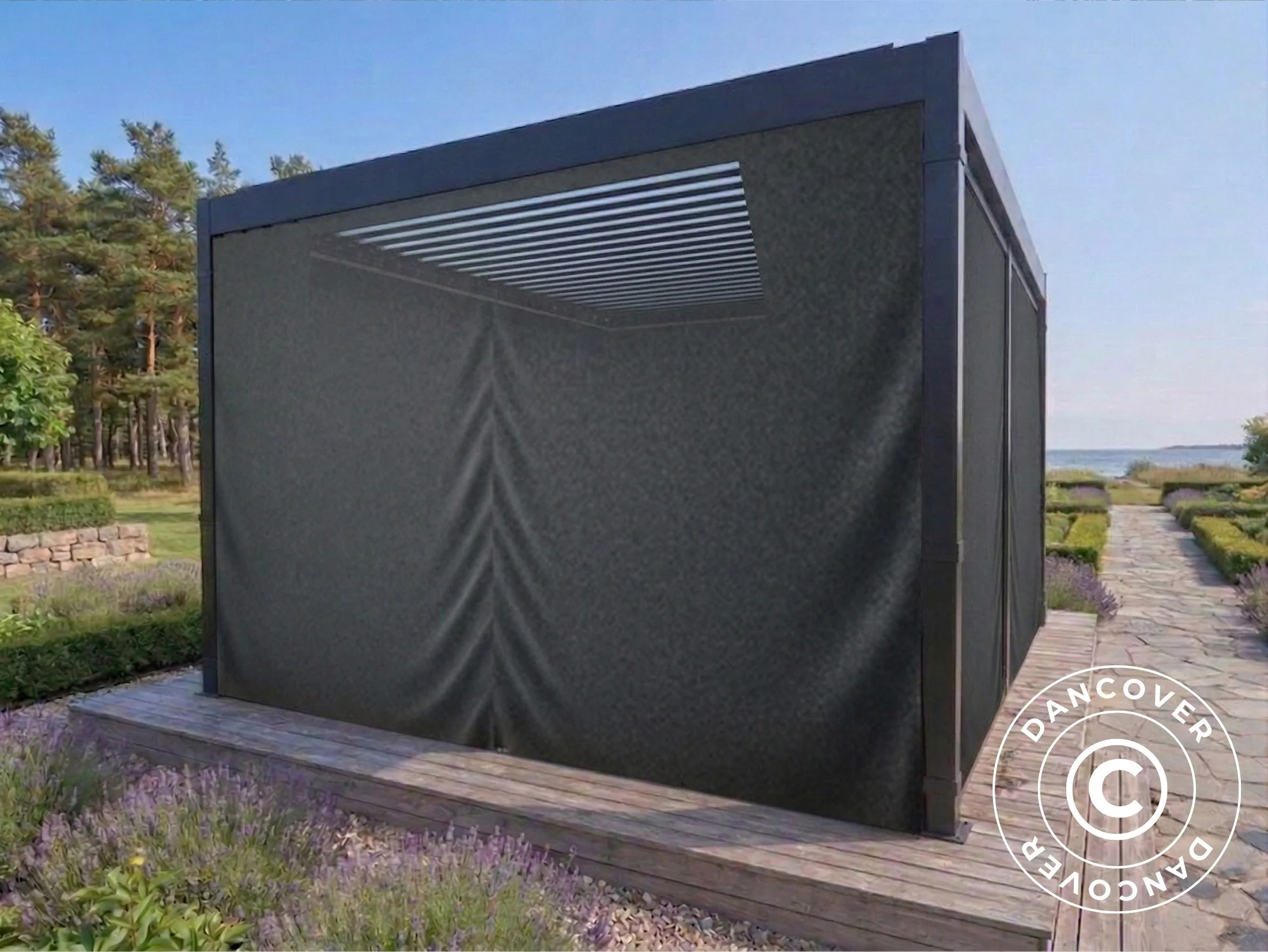 Sidevægge og myggenet til bioklimatisk pergola pavillon San Pablo, 3x3m, Grå - Image 7