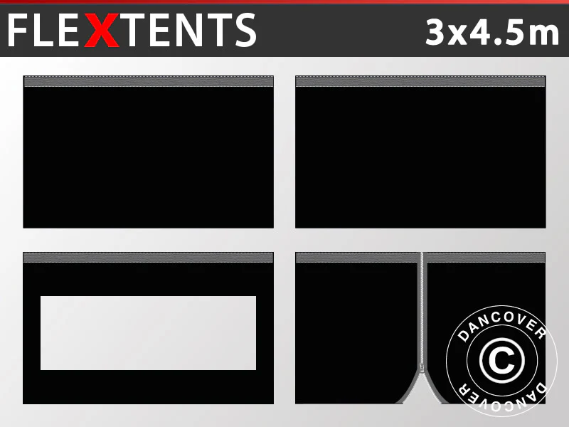Sidevægge til Foldetelt FleXtents 3x4,5m, Sort