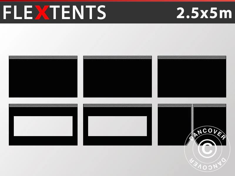 Sidevægge til Foldetelt FleXtents PRO 2,5x5m, Sort