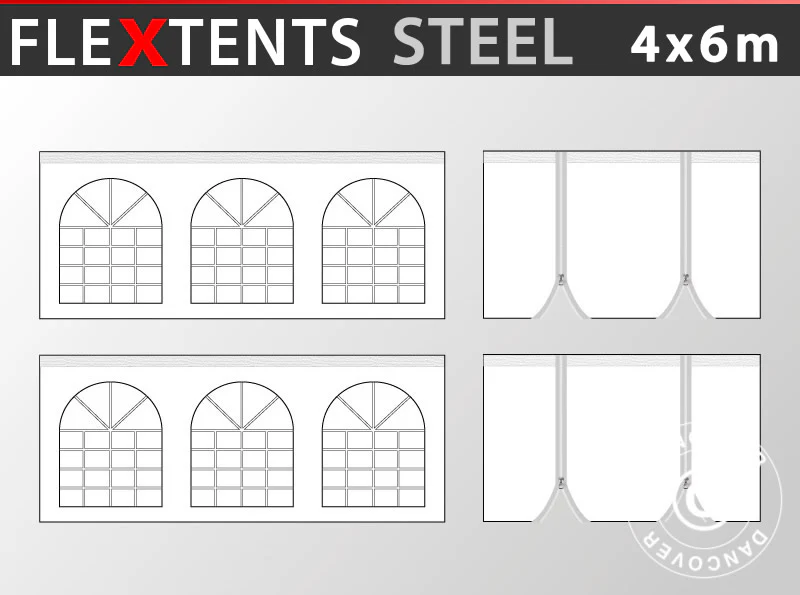 Sidevægge til foldetelt FleXtents Steel 4x6m, Hvid