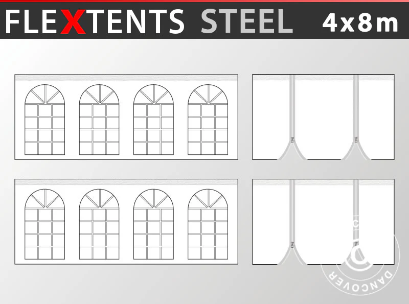 Sidevægge til foldetelt FleXtents Steel 4x8m, Hvid