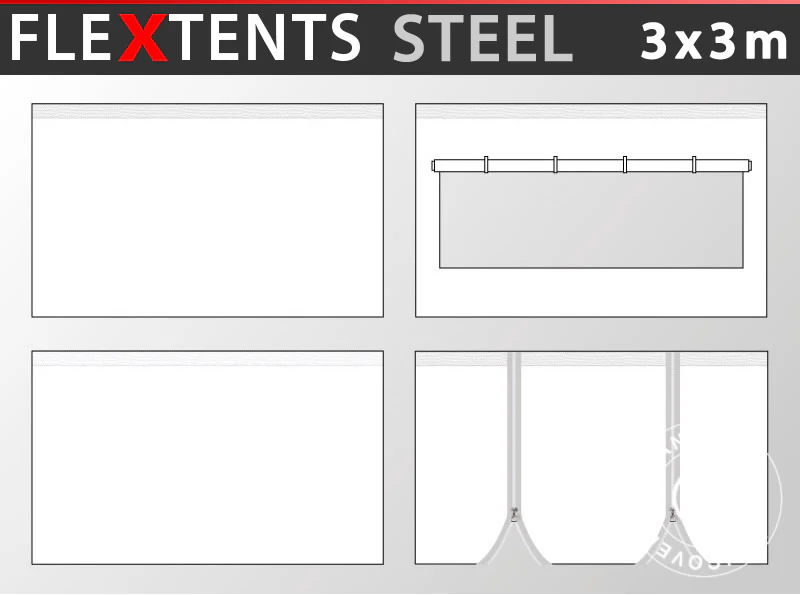 Sidevægge til foldetelt FleXtents Steel og Basic v.3 3x3m, Hvid