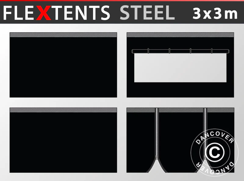 Sidevægge til foldetelt FleXtents Steel og Basic v.3 3x3m, Sort