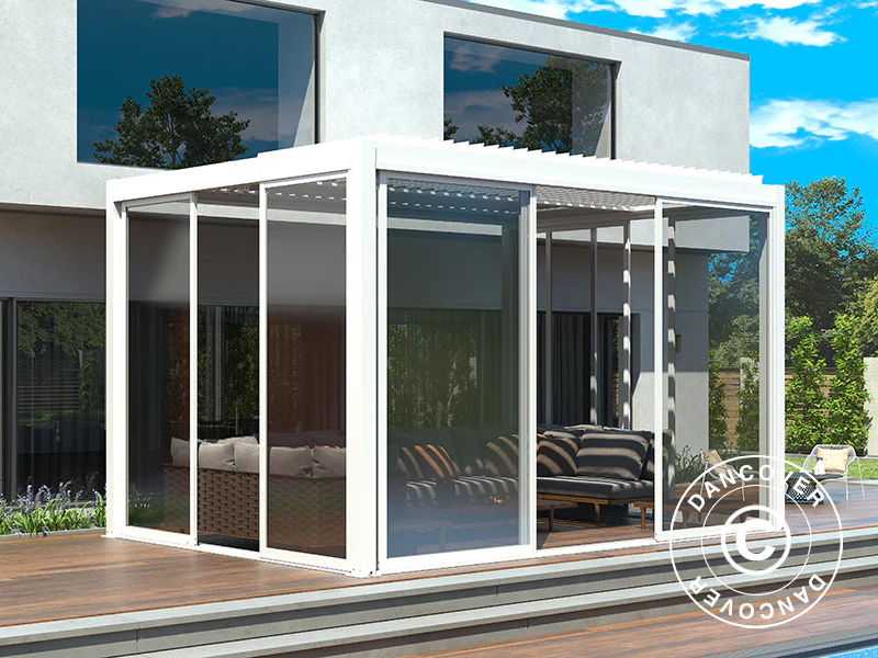 Skydedør m/glas til pergola pavillon San Pablo, 3m, Hvid - Image 2