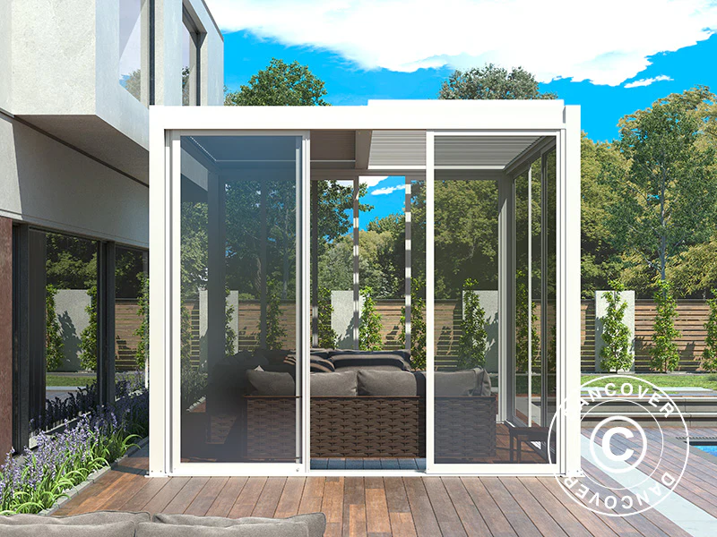 Skydedør m/glas til pergola pavillon San Pablo, 3m, Hvid - Image 3