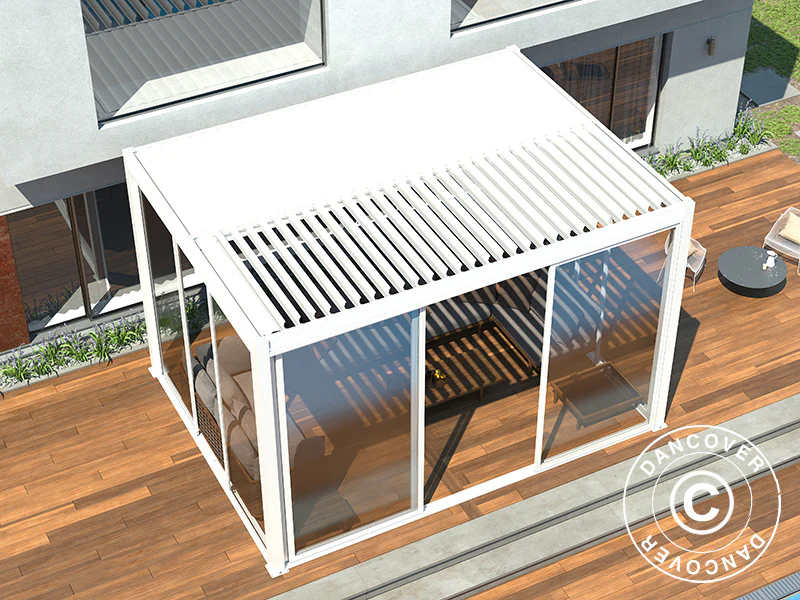 Skydedør m/glas til pergola pavillon San Pablo, 3m, Hvid - Image 4