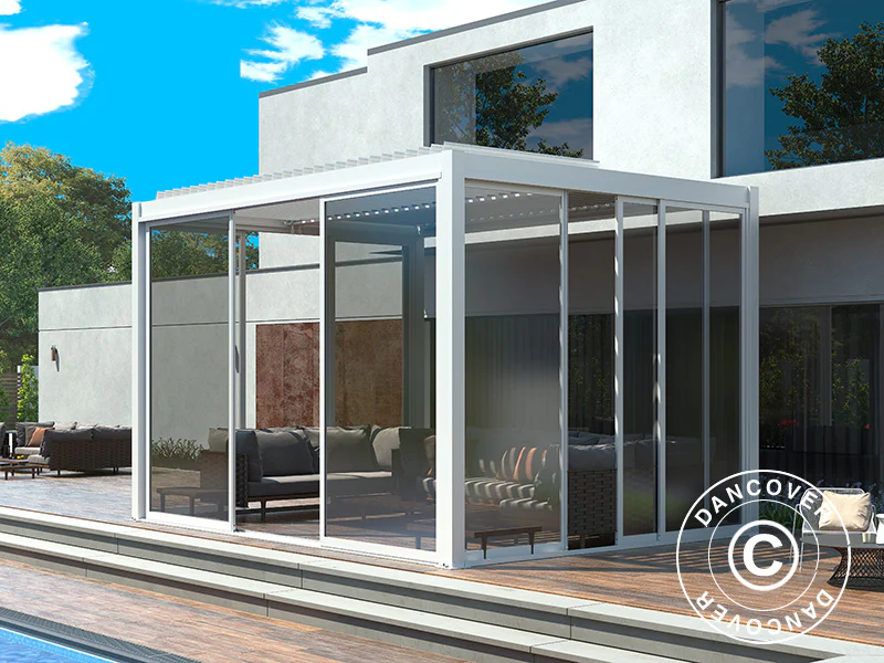 Skydedør m/glas til pergola pavillon San Pablo, 3m, Hvid - Image 5