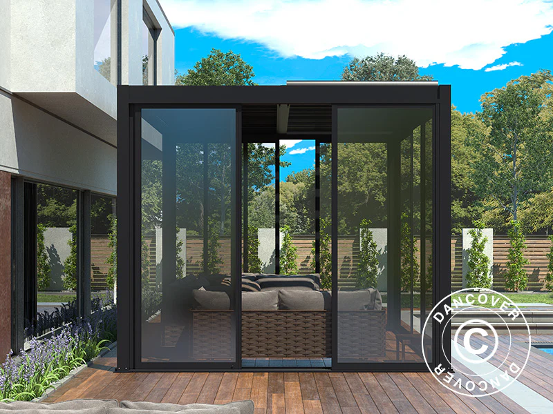 Skydedør m/glas til pergola pavillon San Pablo, 3m, Sort - Image 3