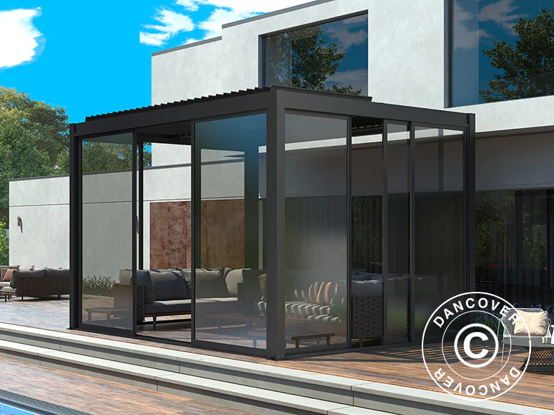 Skydedør m/glas til pergola pavillon San Pablo, 3m, Sort - Image 5