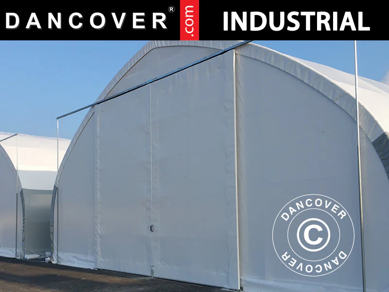 Skydeport 3x3m til telthal, rundbuehal 10m, PVC, Hvid