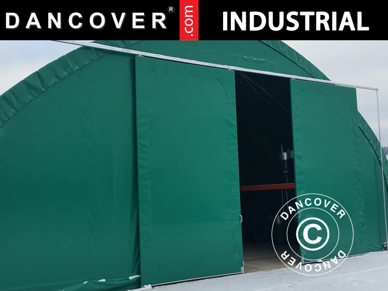 Skydeport 3x3m til telthal, rundbuehal 15m, PVC, Grøn - Image 4