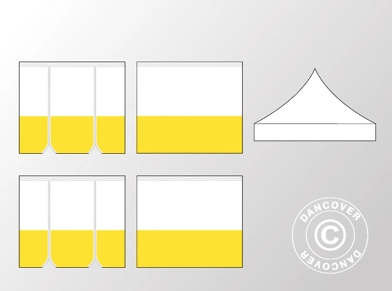 Tagdug 3x3m + sidevægge til FleXtents® PRO arbejdstelt, PVC, Hvid/gul