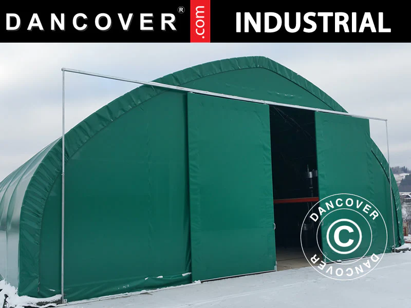 Telthal, rundbuehal 9x15x4,42m m/skydeport, PVC, Grøn - Image 4