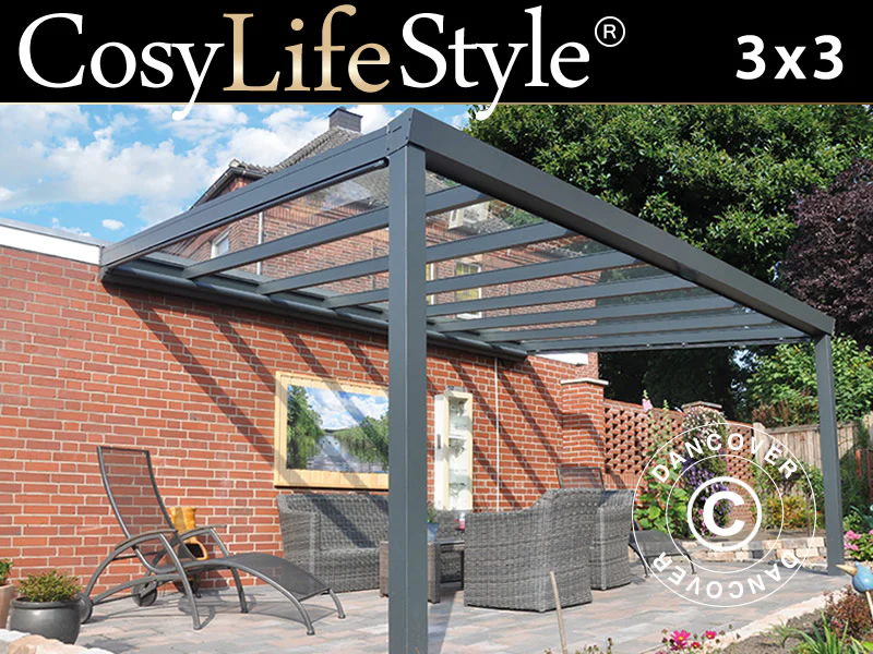 Terrasseoverdækning Expert m/Glastag, 3x3m, Antracit