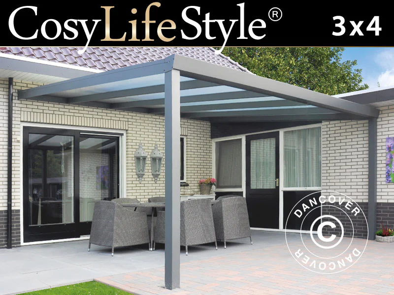 Terrasseoverdækning Expert m/polycarbonattag, 3x4m, Antracit