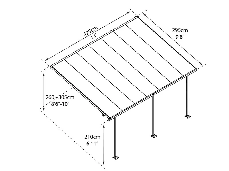 Terrasseoverdækning Feria, Palram/Canopia, 3x4,25m, Grå - Image 3